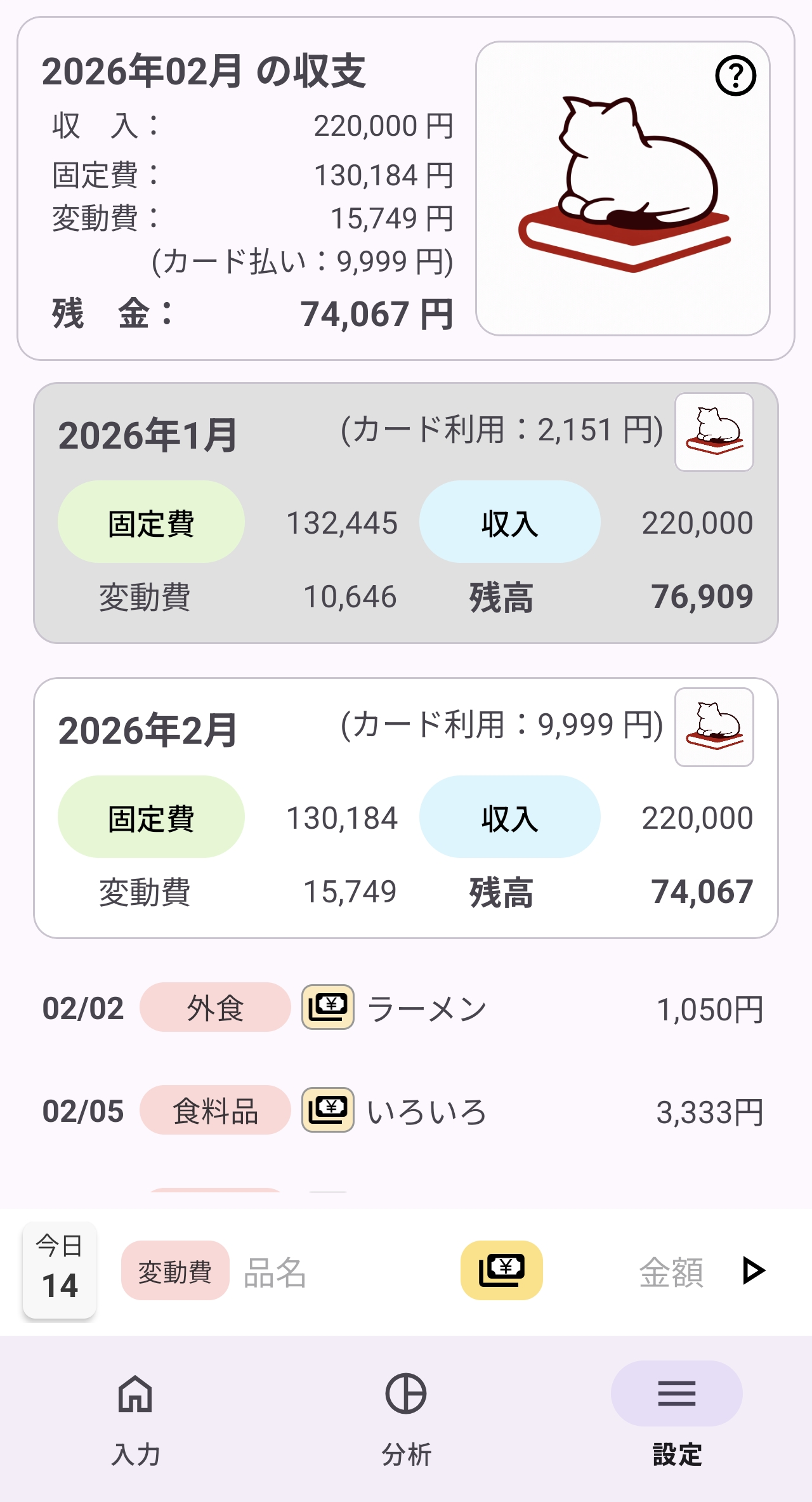 月サマリー履歴